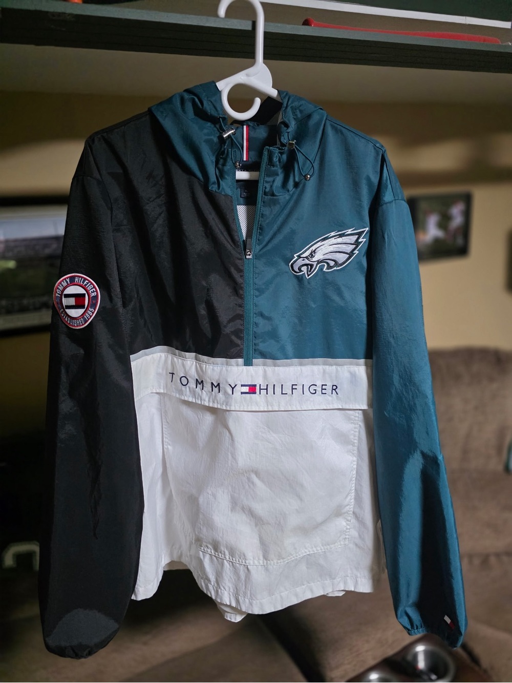 Tommy Hilfiger Teal Black White Eagles Windbreaker